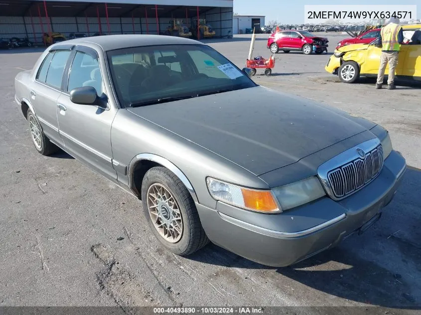 2000 Mercury Grand Marquis Gs VIN: 2MEFM74W9YX634571 Lot: 40493890