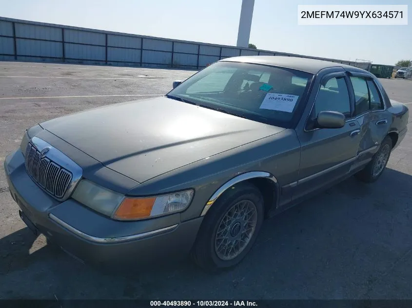 2000 Mercury Grand Marquis Gs VIN: 2MEFM74W9YX634571 Lot: 40493890