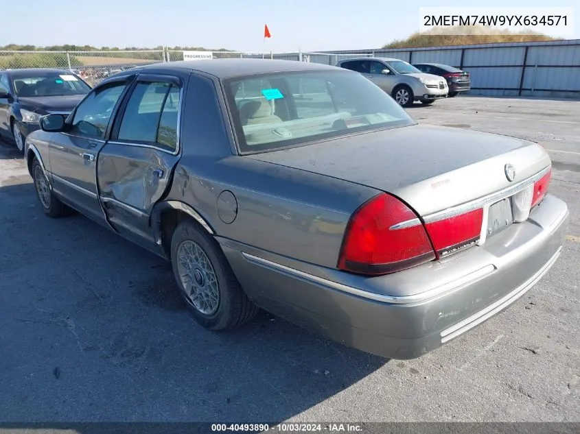 2000 Mercury Grand Marquis Gs VIN: 2MEFM74W9YX634571 Lot: 40493890