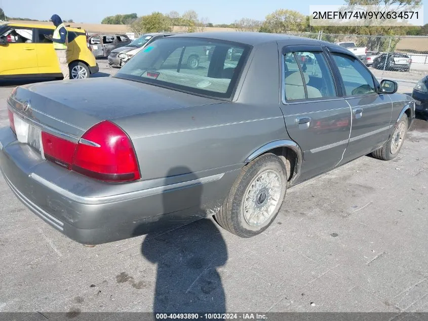 2000 Mercury Grand Marquis Gs VIN: 2MEFM74W9YX634571 Lot: 40493890