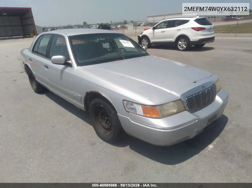 2000 Mercury Grand Marquis Gs VIN: 2MEFM74W0YX632112 Lot: 40501080