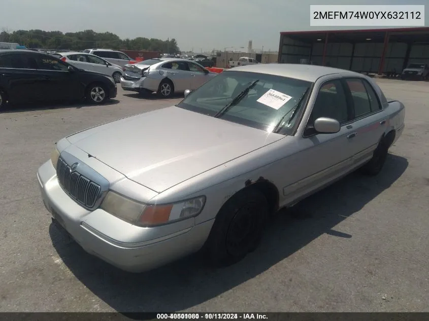 2000 Mercury Grand Marquis Gs VIN: 2MEFM74W0YX632112 Lot: 40501080