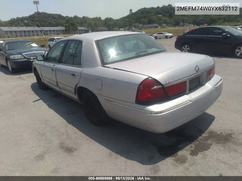 2000 Mercury Grand Marquis Gs VIN: 2MEFM74W0YX632112 Lot: 40501080