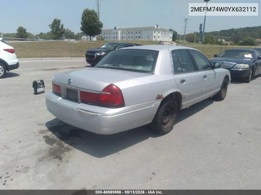 2000 Mercury Grand Marquis Gs VIN: 2MEFM74W0YX632112 Lot: 40501080