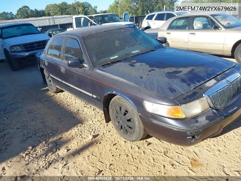 2000 Mercury Grand Marquis Gs VIN: 2MEFM74W2YX679626 Lot: 40503525