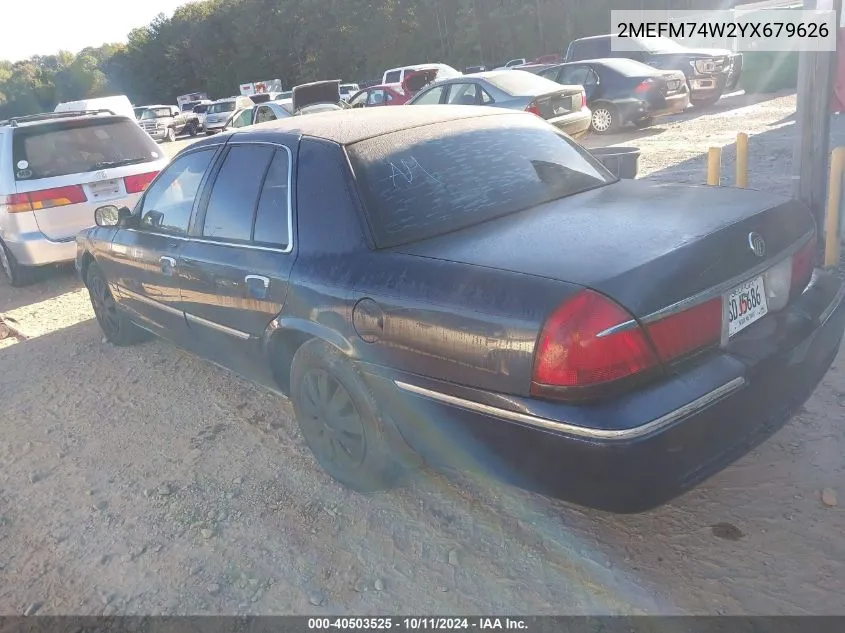 2000 Mercury Grand Marquis Gs VIN: 2MEFM74W2YX679626 Lot: 40503525