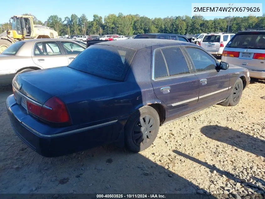 2000 Mercury Grand Marquis Gs VIN: 2MEFM74W2YX679626 Lot: 40503525