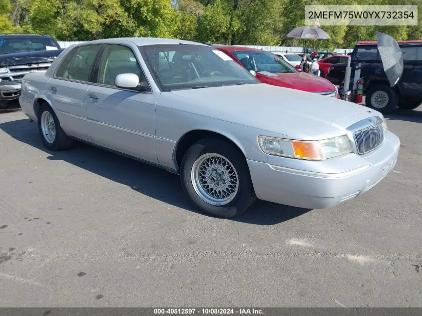 2000 Mercury Grand Marquis Ls VIN: 2MEFM75W0YX732354 Lot: 40512597