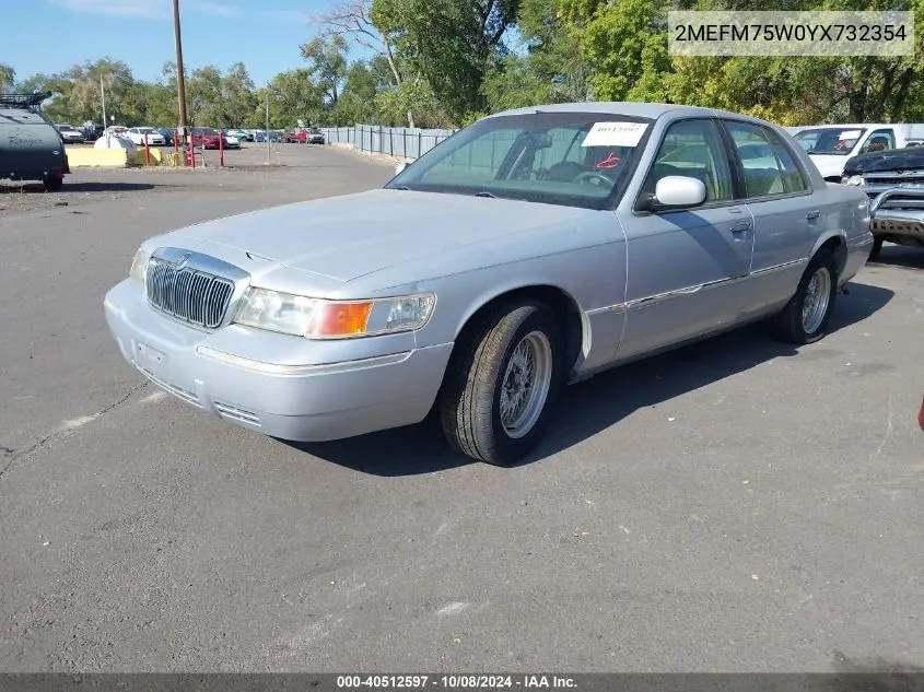 2000 Mercury Grand Marquis Ls VIN: 2MEFM75W0YX732354 Lot: 40512597