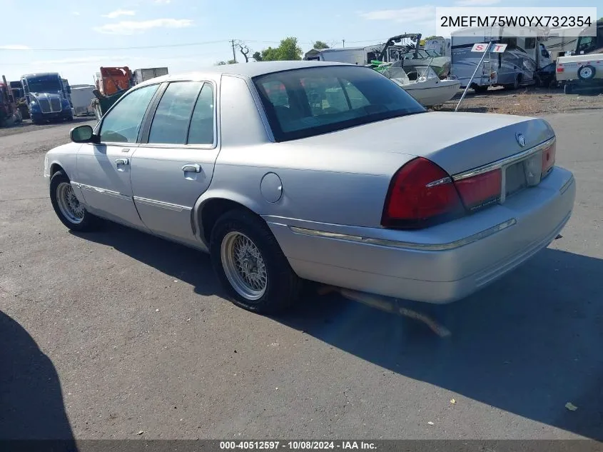 2000 Mercury Grand Marquis Ls VIN: 2MEFM75W0YX732354 Lot: 40512597