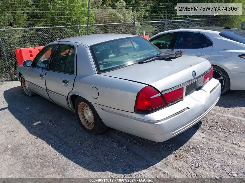 2000 Mercury Grand Marquis Ls VIN: 2MEFM75W7YX743061 Lot: 40517012