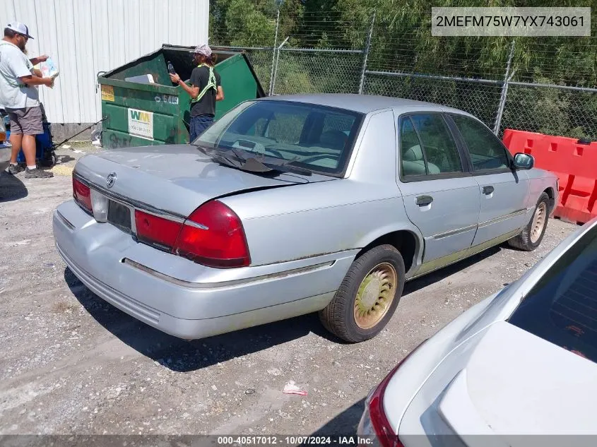 2000 Mercury Grand Marquis Ls VIN: 2MEFM75W7YX743061 Lot: 40517012