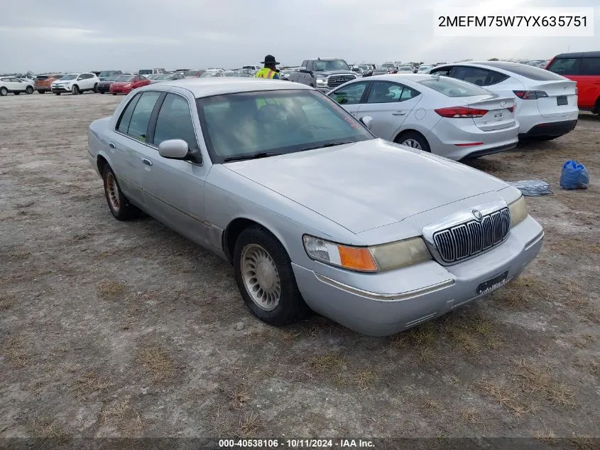 2000 Mercury Grand Marquis Ls VIN: 2MEFM75W7YX635751 Lot: 40538106