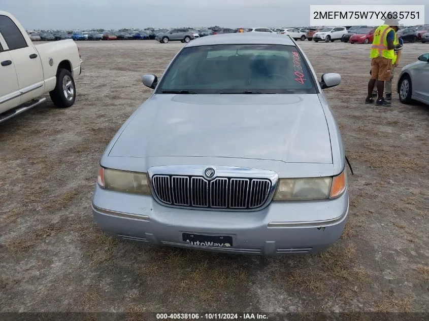 2000 Mercury Grand Marquis Ls VIN: 2MEFM75W7YX635751 Lot: 40538106