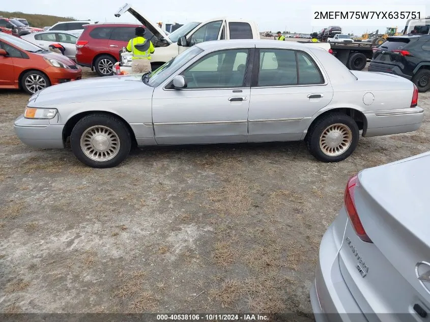 2000 Mercury Grand Marquis Ls VIN: 2MEFM75W7YX635751 Lot: 40538106