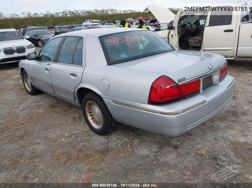 2000 Mercury Grand Marquis Ls VIN: 2MEFM75W7YX635751 Lot: 40538106