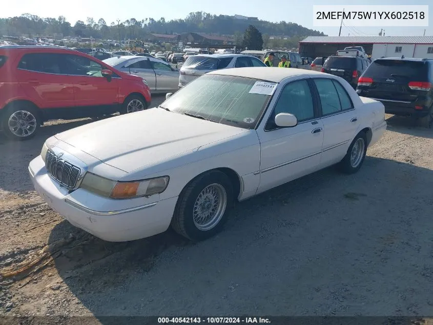 2000 Mercury Grand Marquis Ls VIN: 2MEFM75W1YX602518 Lot: 40542143