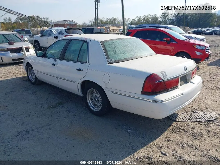 2000 Mercury Grand Marquis Ls VIN: 2MEFM75W1YX602518 Lot: 40542143