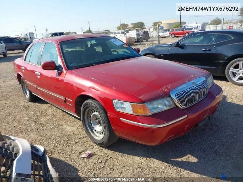 2000 Mercury Grand Marquis Gs VIN: 2MEFM74W1YX675292 Lot: 40567270