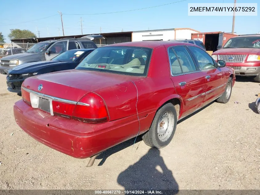 2000 Mercury Grand Marquis Gs VIN: 2MEFM74W1YX675292 Lot: 40567270