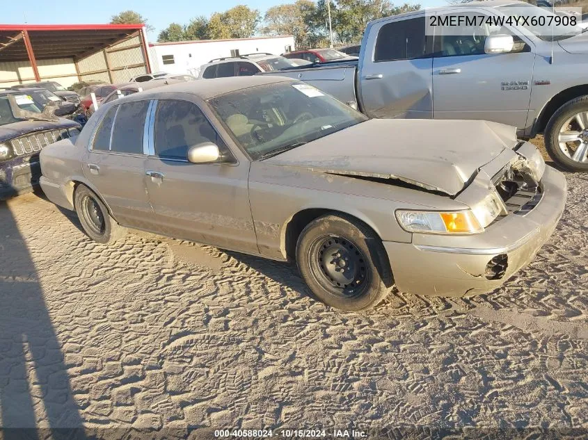 2000 Mercury Grand Marquis Gs VIN: 2MEFM74W4YX607908 Lot: 40588024