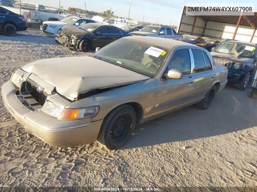 2000 Mercury Grand Marquis Gs VIN: 2MEFM74W4YX607908 Lot: 40588024