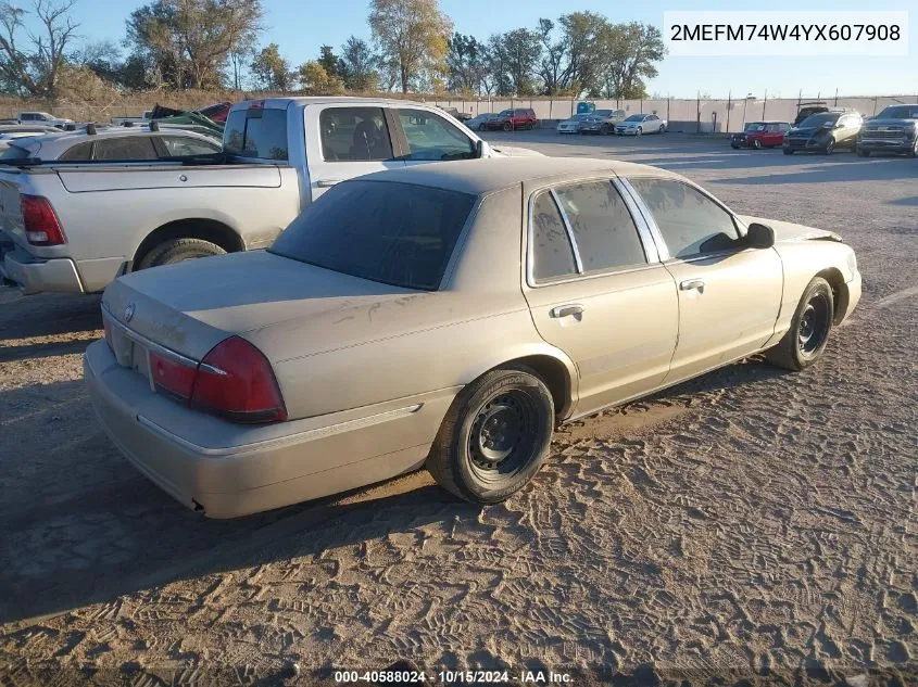 2000 Mercury Grand Marquis Gs VIN: 2MEFM74W4YX607908 Lot: 40588024