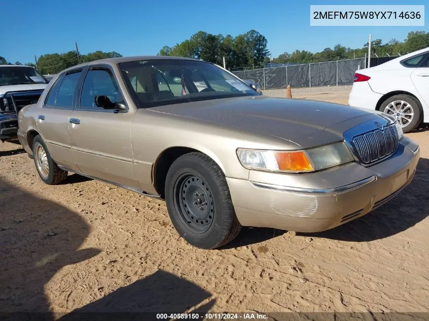 2000 Mercury Grand Marquis Ls VIN: 2MEFM75W8YX714636 Lot: 40589150