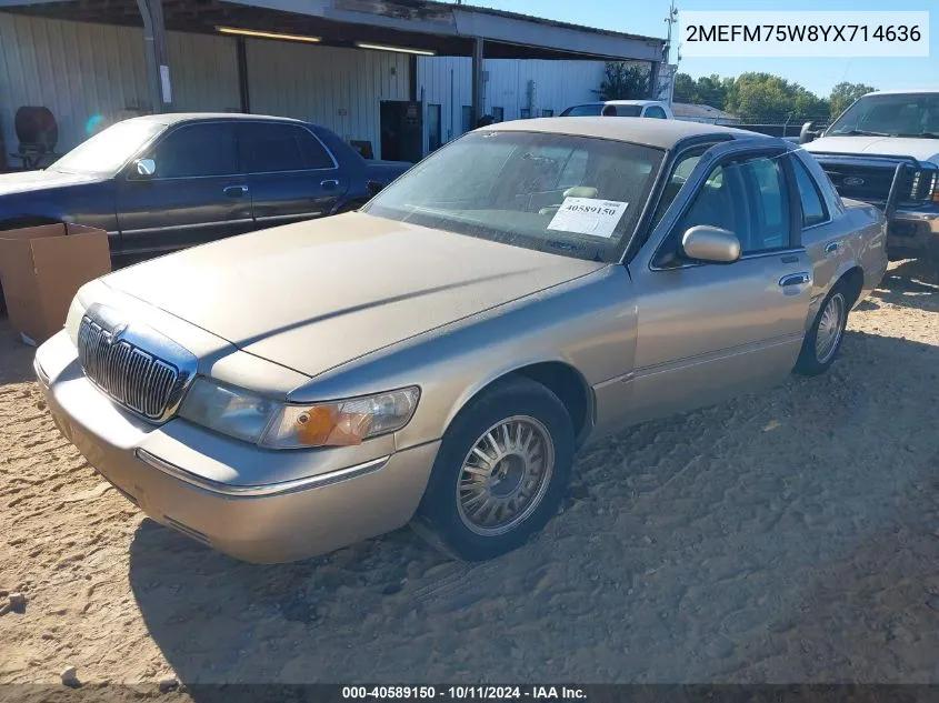 2000 Mercury Grand Marquis Ls VIN: 2MEFM75W8YX714636 Lot: 40589150