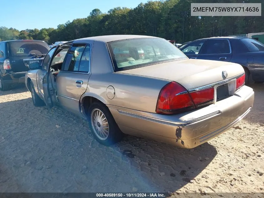 2000 Mercury Grand Marquis Ls VIN: 2MEFM75W8YX714636 Lot: 40589150