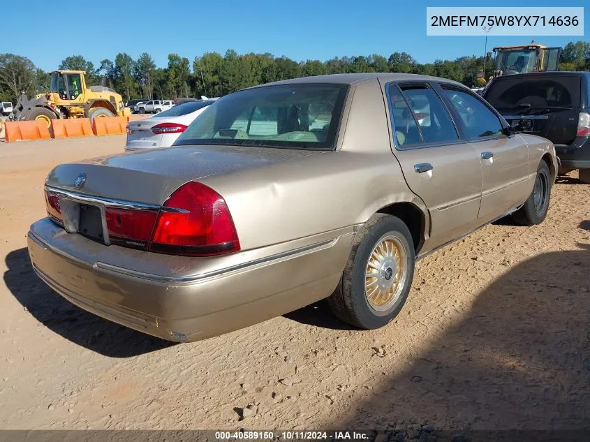 2000 Mercury Grand Marquis Ls VIN: 2MEFM75W8YX714636 Lot: 40589150