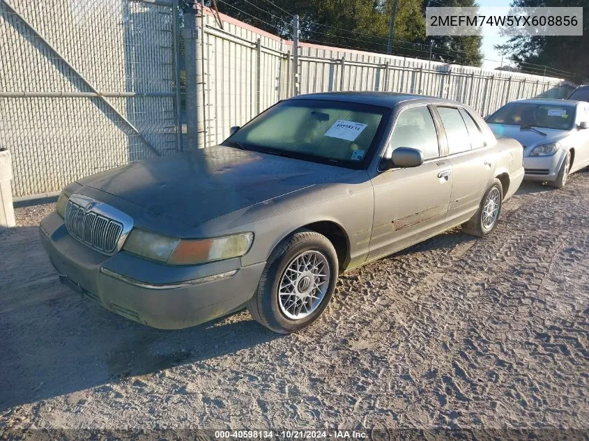 2000 Mercury Grand Marquis Gs VIN: 2MEFM74W5YX608856 Lot: 40598134