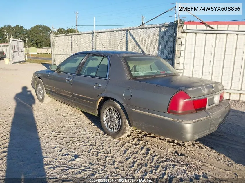 2000 Mercury Grand Marquis Gs VIN: 2MEFM74W5YX608856 Lot: 40598134