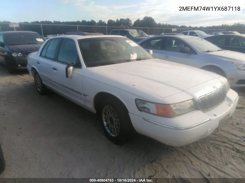 2000 Mercury Grand Marquis Gs VIN: 2MEFM74W1YX687118 Lot: 40604783