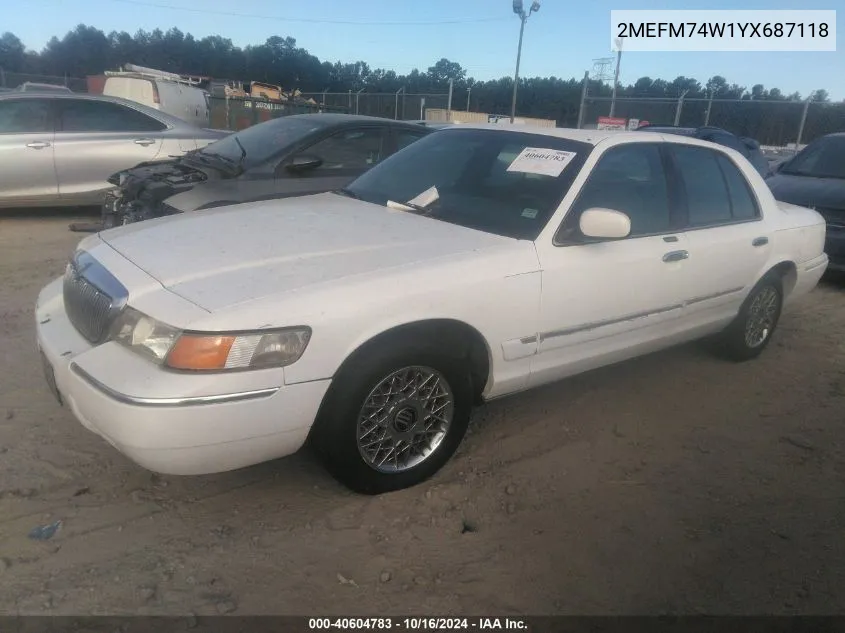 2000 Mercury Grand Marquis Gs VIN: 2MEFM74W1YX687118 Lot: 40604783