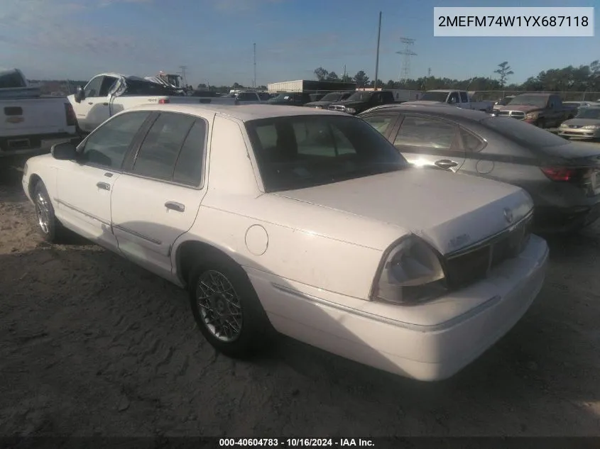 2000 Mercury Grand Marquis Gs VIN: 2MEFM74W1YX687118 Lot: 40604783