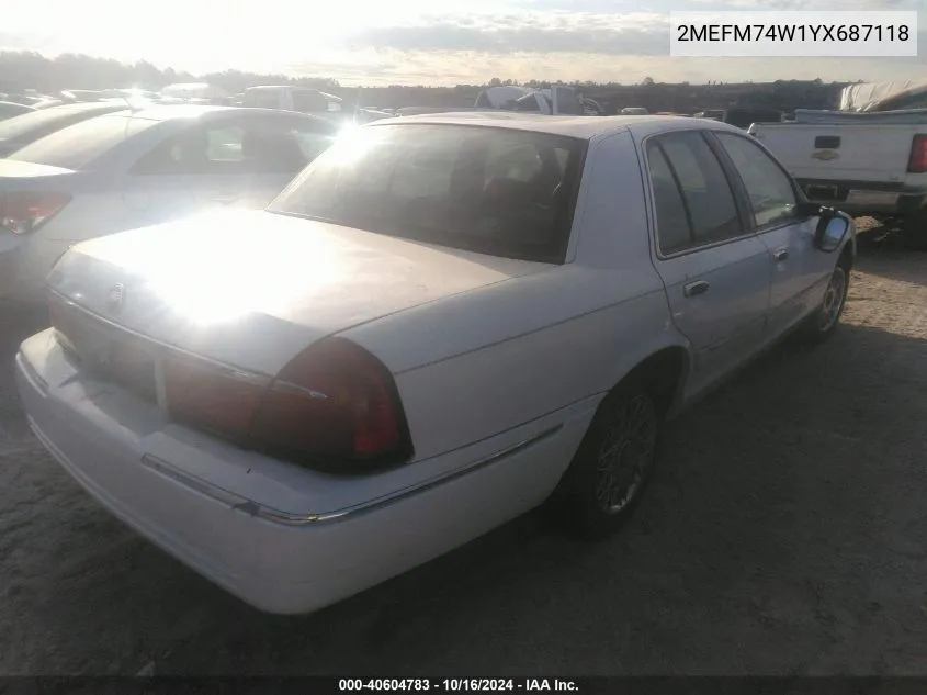 2000 Mercury Grand Marquis Gs VIN: 2MEFM74W1YX687118 Lot: 40604783