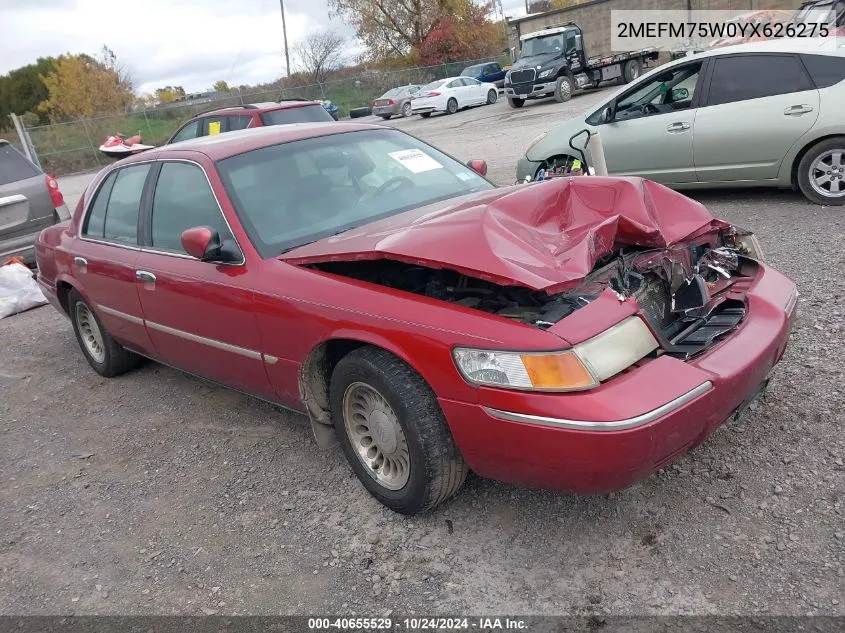 2000 Mercury Grand Marquis Ls VIN: 2MEFM75W0YX626275 Lot: 40655529