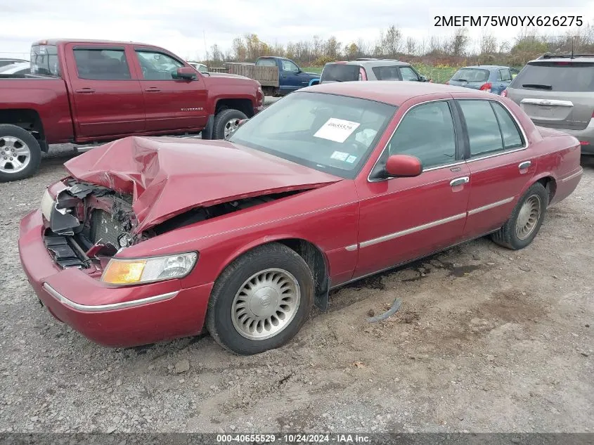 2000 Mercury Grand Marquis Ls VIN: 2MEFM75W0YX626275 Lot: 40655529