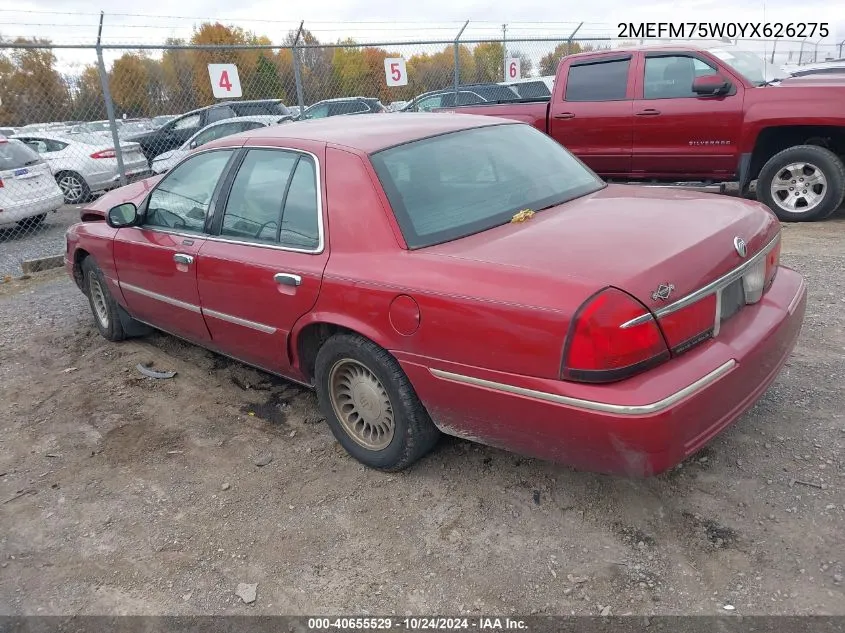 2000 Mercury Grand Marquis Ls VIN: 2MEFM75W0YX626275 Lot: 40655529