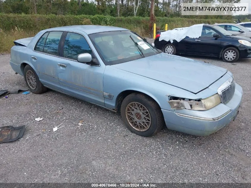 2000 Mercury Grand Marquis Gs VIN: 2MEFM74W3YX702377 Lot: 40678466