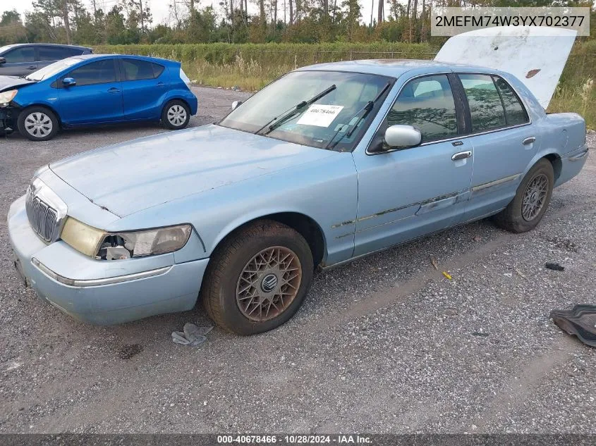 2000 Mercury Grand Marquis Gs VIN: 2MEFM74W3YX702377 Lot: 40678466