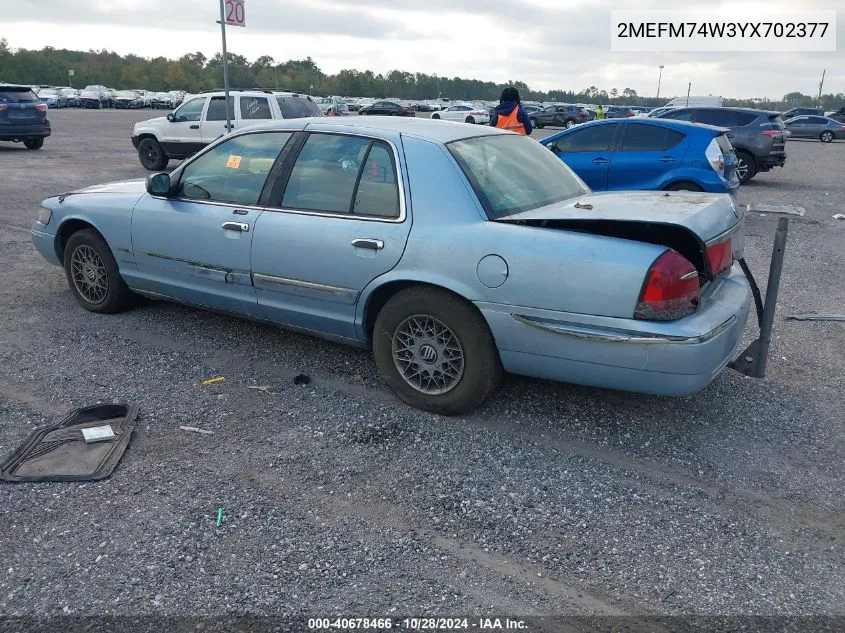 2000 Mercury Grand Marquis Gs VIN: 2MEFM74W3YX702377 Lot: 40678466