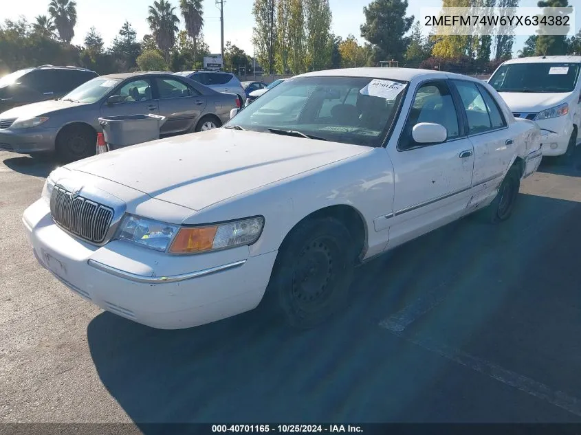 2000 Mercury Grand Marquis Gs VIN: 2MEFM74W6YX634382 Lot: 40701165