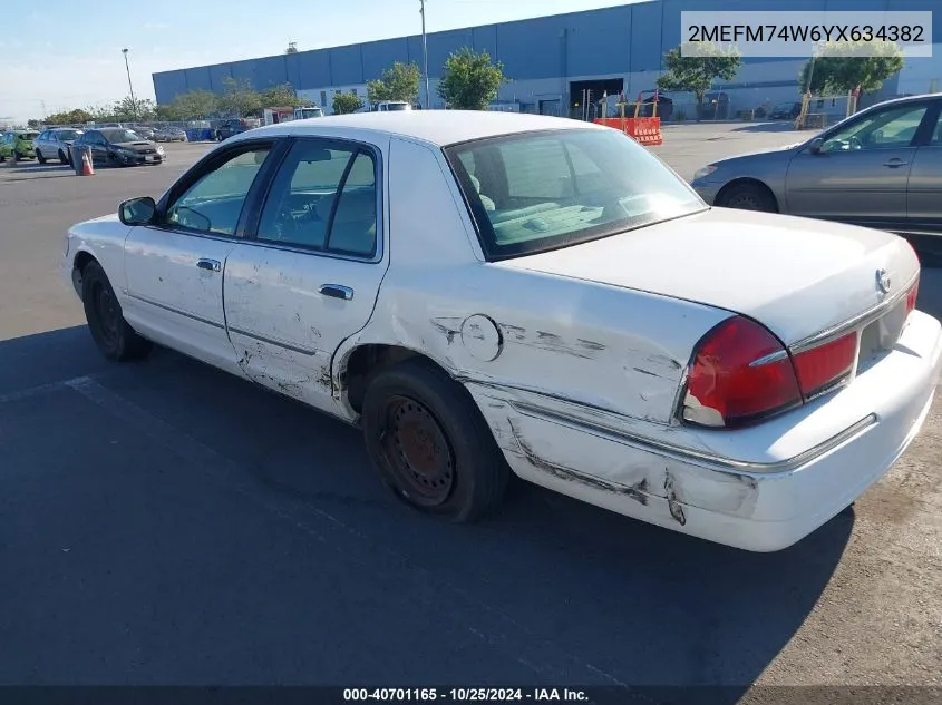 2000 Mercury Grand Marquis Gs VIN: 2MEFM74W6YX634382 Lot: 40701165