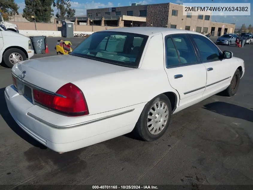 2000 Mercury Grand Marquis Gs VIN: 2MEFM74W6YX634382 Lot: 40701165