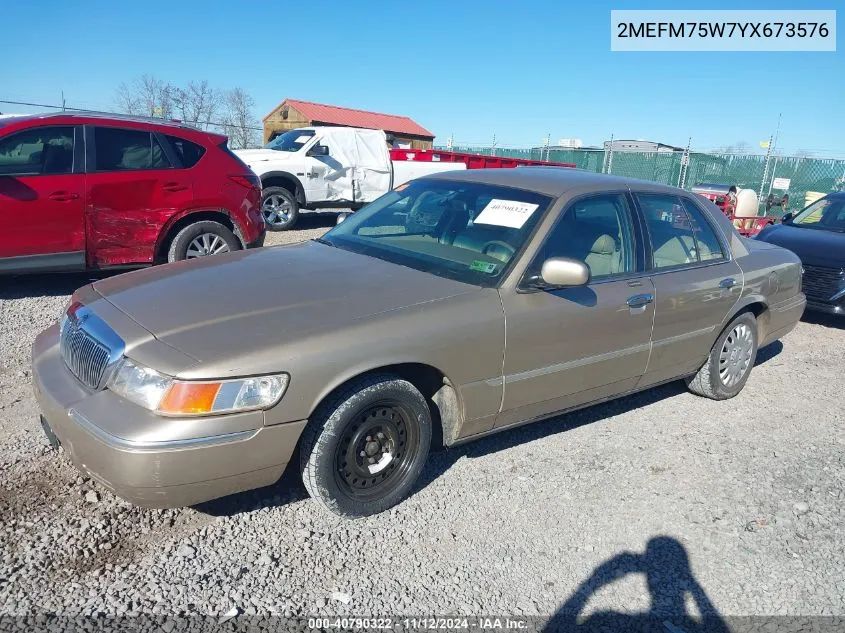 2000 Mercury Grand Marquis Ls VIN: 2MEFM75W7YX673576 Lot: 40790322