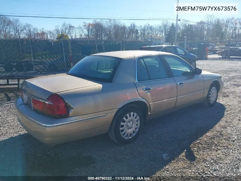 2000 Mercury Grand Marquis Ls VIN: 2MEFM75W7YX673576 Lot: 40790322