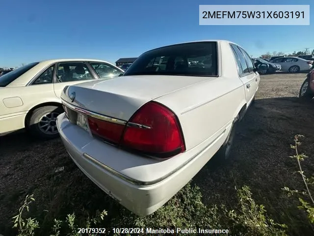 2001 Mercury Grand Marquis Ls VIN: 2MEFM75W31X603191 Lot: 20179352