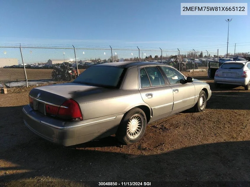 2001 Mercury Grand Marquis Ls VIN: 2MEFM75W81X665122 Lot: 30048850